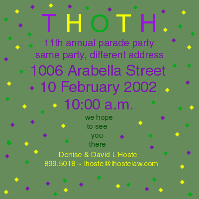 THOTH parade party - 10 February 2002, 10:00 a.m. - 1006 Arabella Street